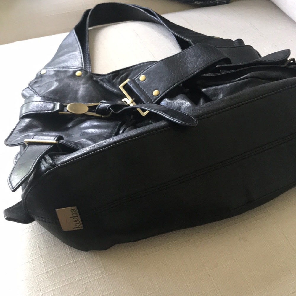 Kooba Black Leather Shoulder Bag with Brass Hardware - Picture 3 of 6